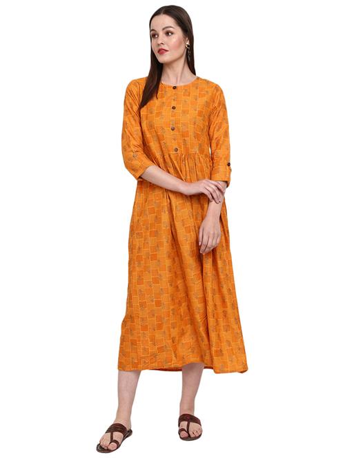 yellow printed  ethnic dress - 19286913 - Very Small Image - 1