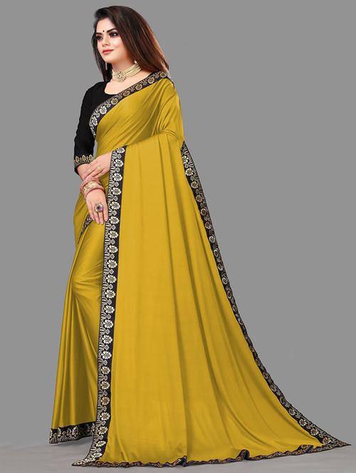 mustard solid bollywood saree with blouse - 19287054 - Very Small Image - 1