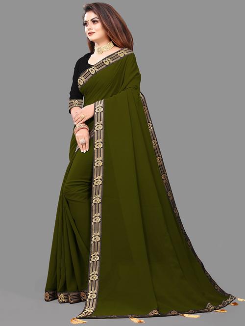 green solid bollywood saree with blouse - 19287072 - Very Small Image - 1
