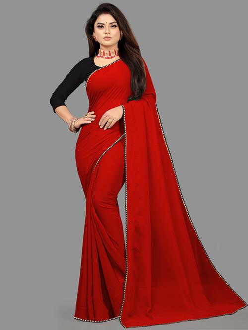 red solid bollywood saree with blouse - 19287152 - Very Small Image - 1