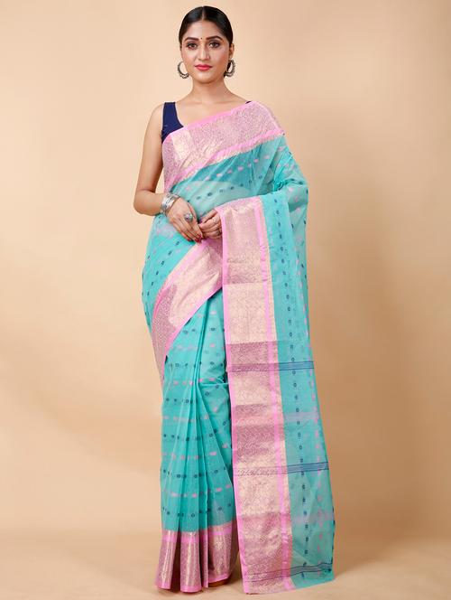 women's self design aqua blue colored saree - 19287329 - Very Small Image - 1