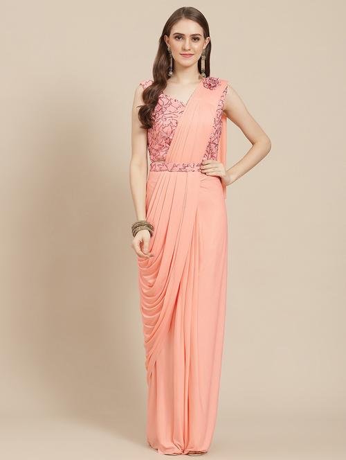 women's solid peach colored saree - 19294066 - Very Small Image - 1