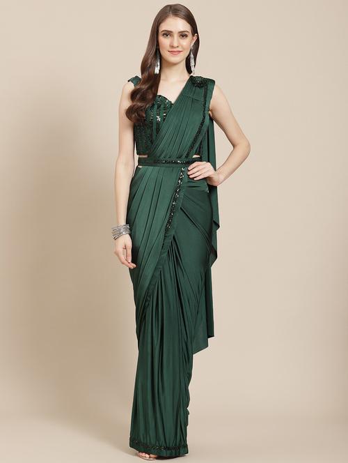 women's bordered bottle green colored saree with blouse - 19294111 - Very Small Image - 1