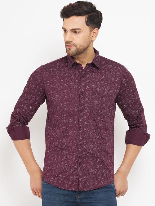 burgundy cotton casual shirt - 19294527 - Very Small Image - 1