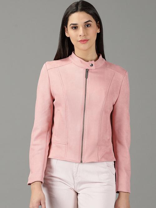 women pink solid jacket - 19294573 - Very Small Image - 1