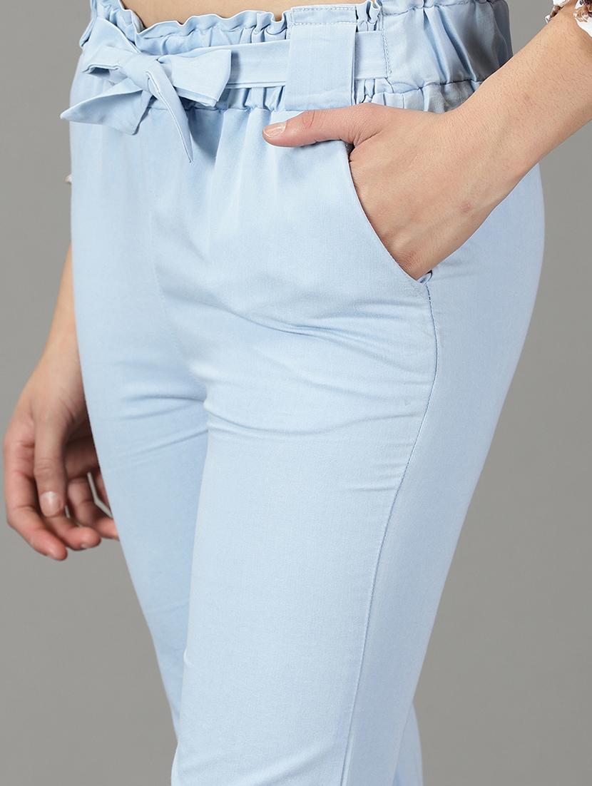 blue solid denim trousers - 19295293 - Standard Image - 5