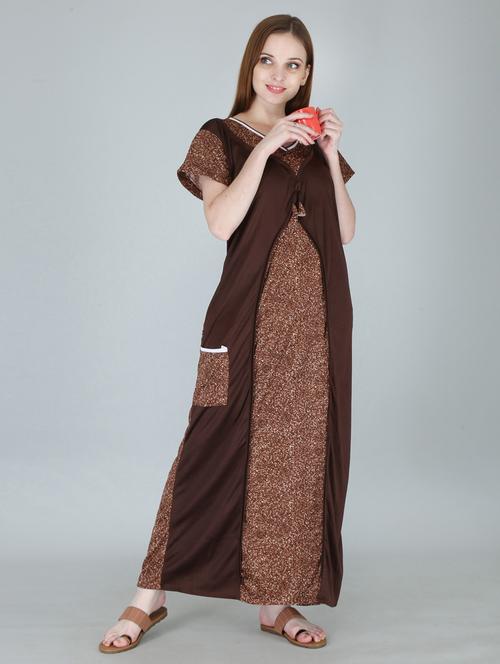 women brown printed nighty - 19295340 - Very Small Image - 1
