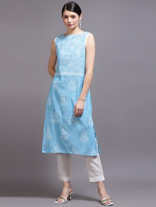 round neck printed straight kurta - 19296294 - Very Small Image - 1