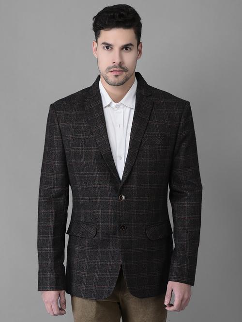 brown checkered single breasted formal blazer - 19298135 - Very Small Image - 1