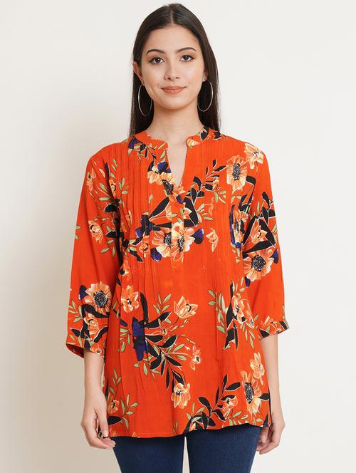 women's straight mandarin neck top - 19298361 - Very Small Image - 1