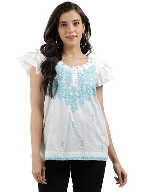 women's ruffle round neck top - 19298402 - Very Small Image - 1
