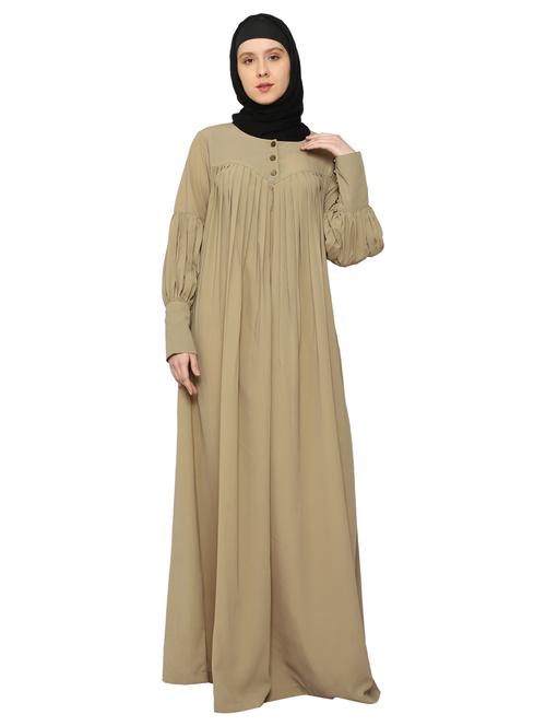 beige solid round neck abaya - 19298666 - Very Small Image - 1