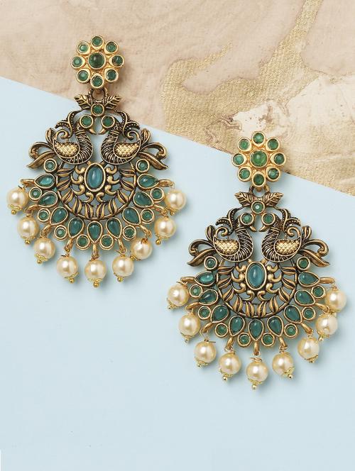 green metal pearl drop earring - 19299158 - Very Small Image - 1