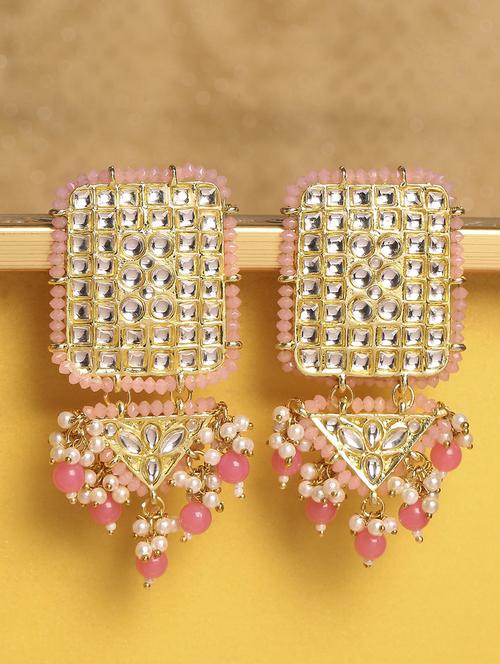 gold plated kundan drop earring - 19299179 - Very Small Image - 1