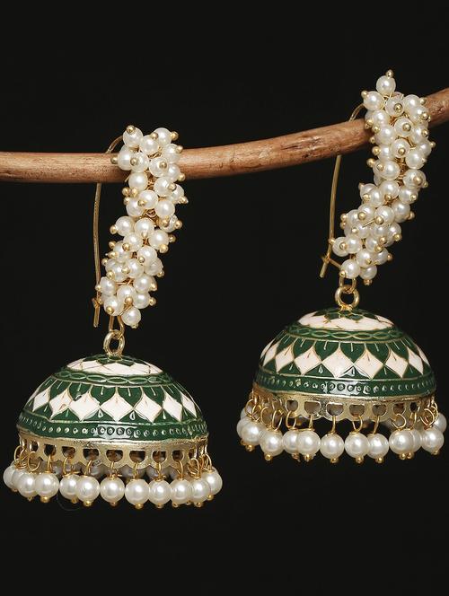 gold plated pearl jhumka earring - 19299185 - Very Small Image - 1