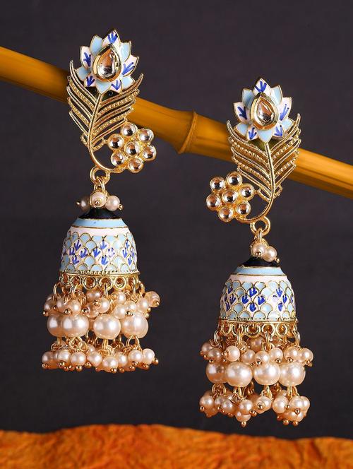 gold plated metal jhumka earring - 19299189 - Very Small Image - 1