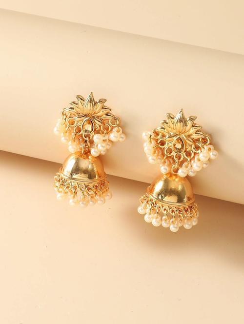 gold plated metal jhumka earring - 19299227 - Very Small Image - 1