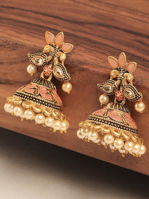 gold metal jhumka earring - 19299357 - Very Small Image - 1
