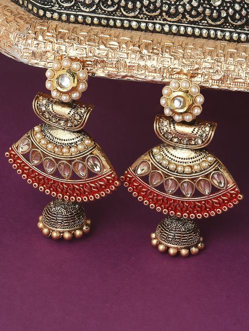 gold plated metal jhumka earring - 19299376 - Very Small Image - 1