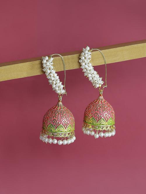 pink plated pearl jhumka earring - 19299378 - Very Small Image - 1