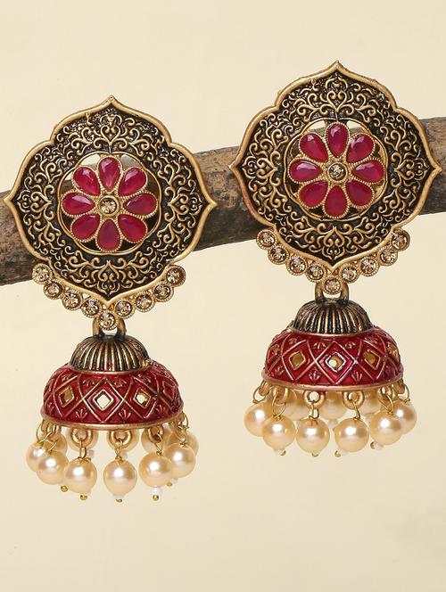 gold plated metal jhumka earring - 19299397 - Very Small Image - 1