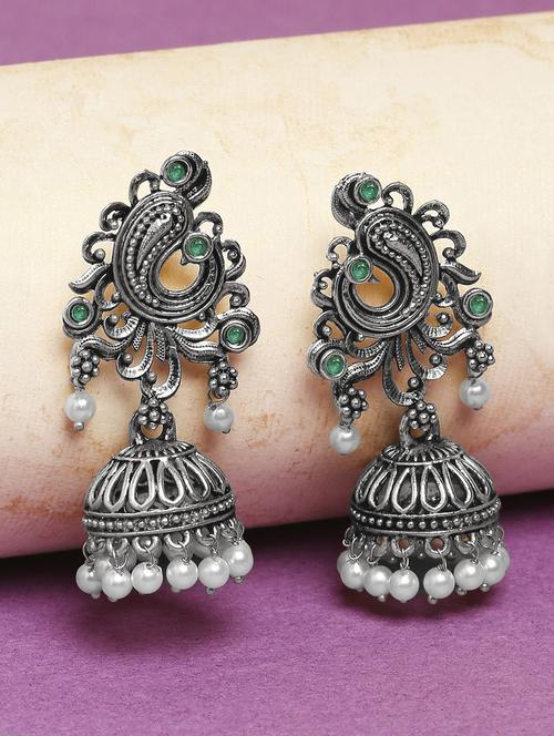 silver plated metal jhumka earring - 19299406 - Very Small Image - 1