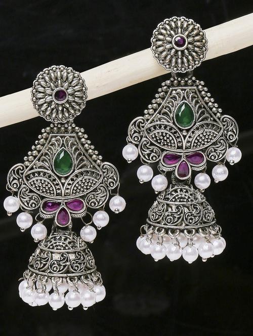 silver plated jhumka - 19299421 - Very Small Image - 1