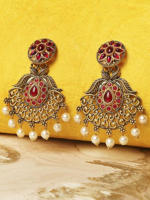 pink metal drop earring - 19299485 - Very Small Image - 1