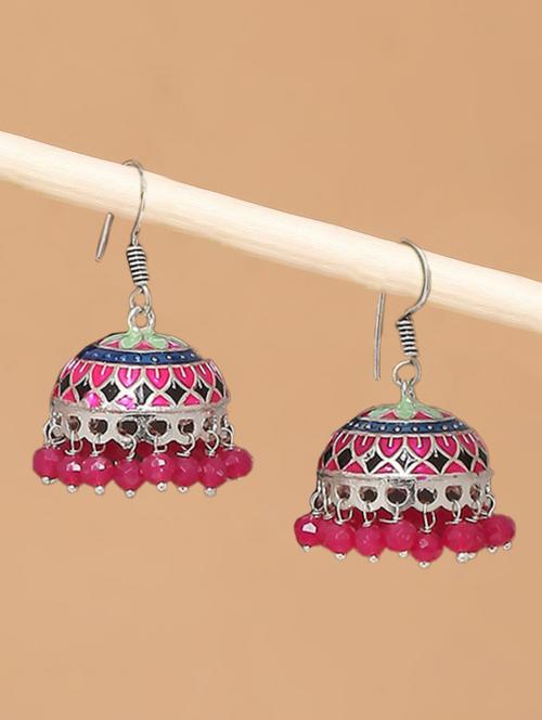 pink metal jhumka earring - 19299493 - Very Small Image - 1