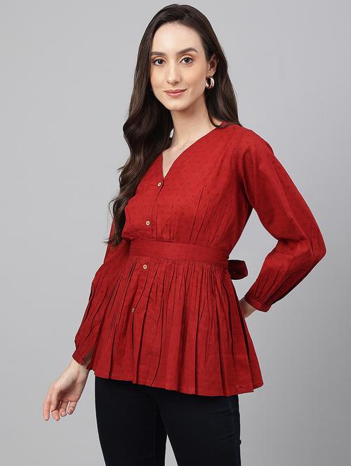 women's peplum v neck top - 19300225 - Very Small Image - 1