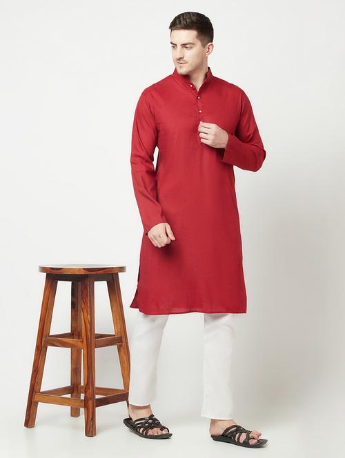 red solid side button long kurta - 19300374 - Very Small Image - 1