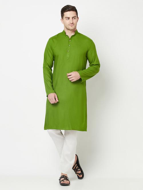 green solid side button long kurta - 19300376 - Very Small Image - 1