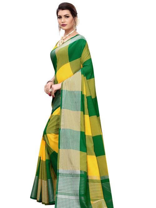 checkered woven saree with blouse - 19300462 - Very Small Image - 1