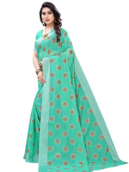 contrast bordered printed saree with blouse - 19300518 - Very Small Image - 1