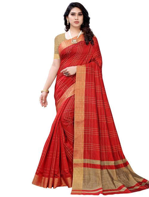 contrast bordered woven saree with blouse - 19301099 - Very Small Image - 1