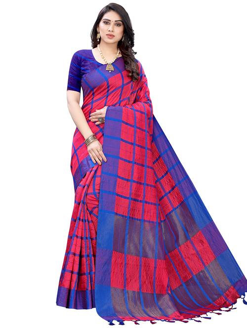 contrast bordered woven saree with blouse - 19301118 - Very Small Image - 1