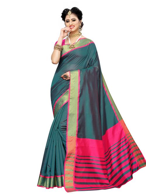 contrast bordered woven saree with blouse - 19301184 - Very Small Image - 1