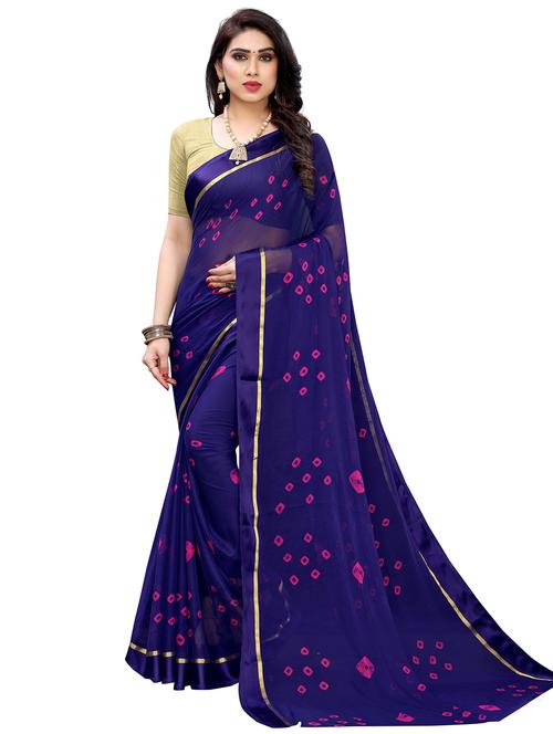 contrast bordered printed saree with blouse - 19301206 - Very Small Image - 1