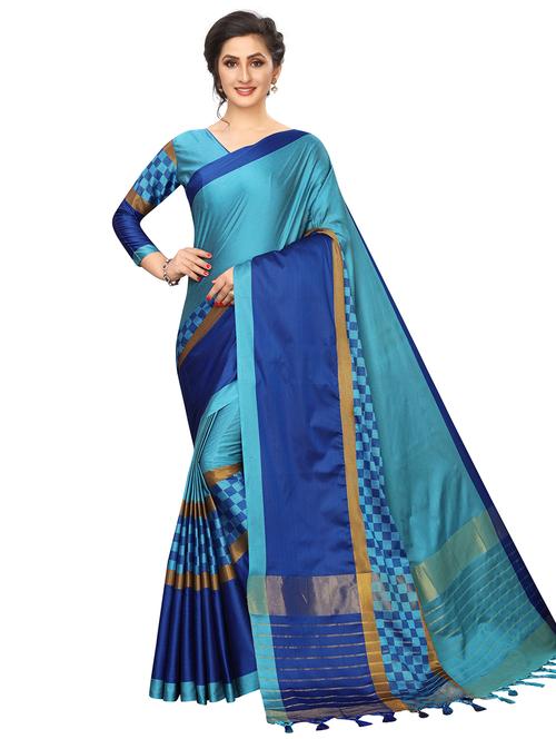 contrast bordered woven saree - 19301212 - Very Small Image - 1