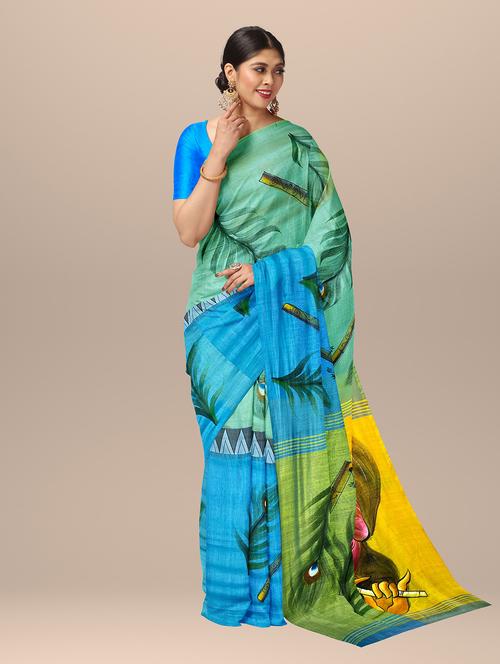 self design printed handloom saree with blouse - 19301810 - Very Small Image - 1