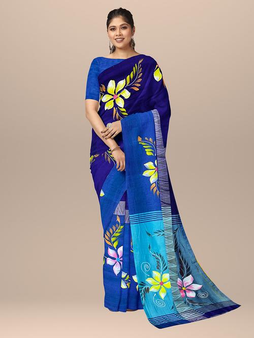 self design printed handloom saree with blouse - 19302156 - Very Small Image - 1