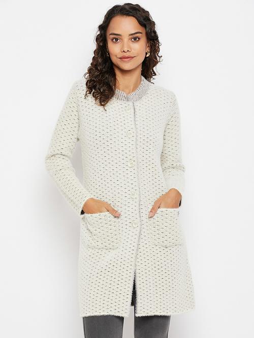 round neck self design cardigan - 19303837 - Very Small Image - 1