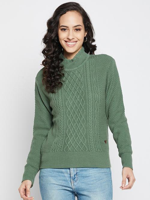 high neck self design regular pullover - 19304772 - Very Small Image - 1
