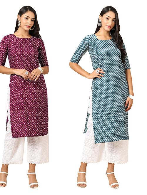 pack of 2 printed straight kurta - 19305479 - Very Small Image - 1