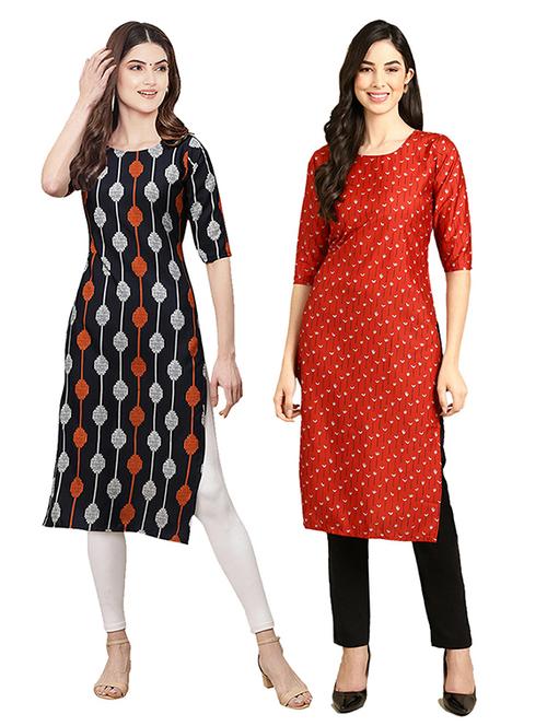 pack off 2 printed straight kurta - 19305647 - Very Small Image - 1