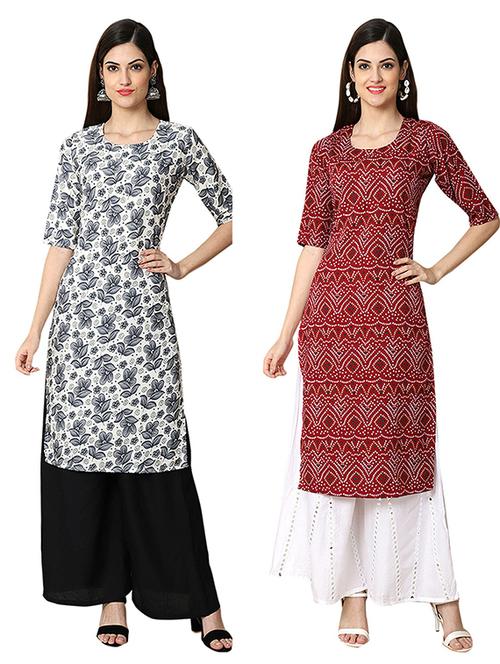 pack of 2 multi colored printed straight kurta - 19306582 - Very Small Image - 1