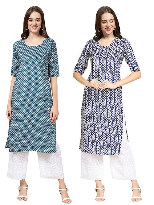 pack of 2 multi colored printed straight kurta - 19306811 - Very Small Image - 1