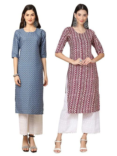 pack of 2 multi colored printed straight kurta - 19306998 - Very Small Image - 1