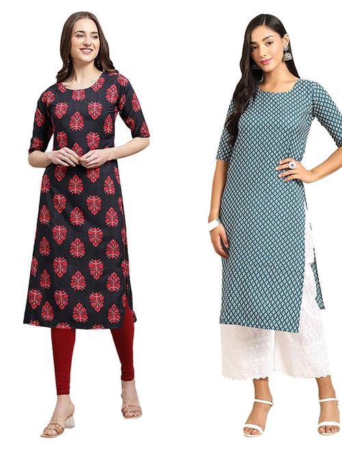 pack of 2 multi colored printed straight kurta - 19307097 - Very Small Image - 1