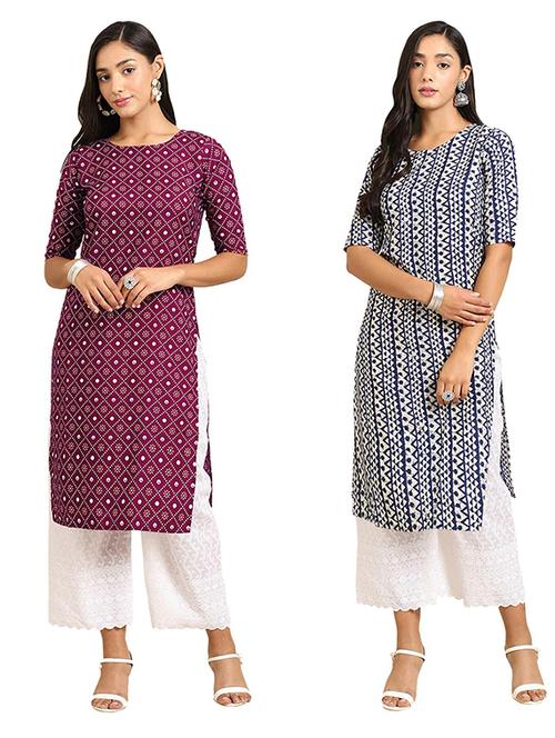 pack of 2 multi colored printed straight kurta - 19307127 - Very Small Image - 1